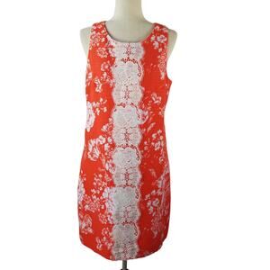Vince Camuto Coral Orange Poppy White Lace Detail Lined Dress Size 12